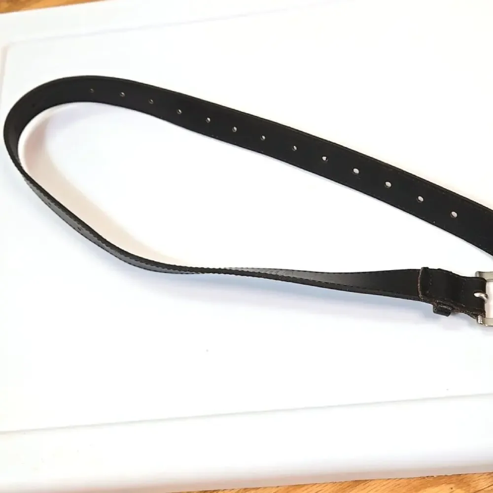Black Boys Italian Leather Dress Belt silver toned buckle size L